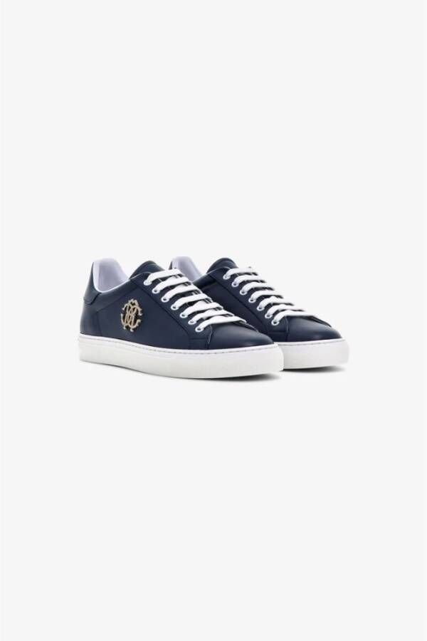 Roberto Cavalli Logo Leren Sneakers Klassieke Vetersluiting Blue Heren