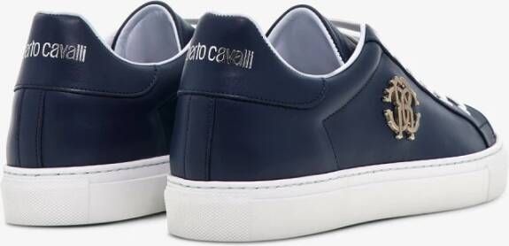 Roberto Cavalli Logo Leren Sneakers Klassieke Vetersluiting Blue Heren