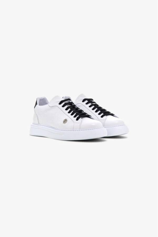 Roberto Cavalli Logo Leren Sneakers Klassieke Vetersluiting White Heren