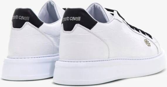 Roberto Cavalli Logo Leren Sneakers Klassieke Vetersluiting White Heren