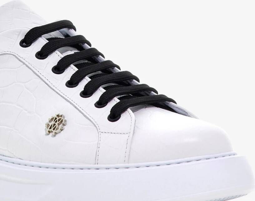 Roberto Cavalli Logo Leren Sneakers Klassieke Vetersluiting White Heren