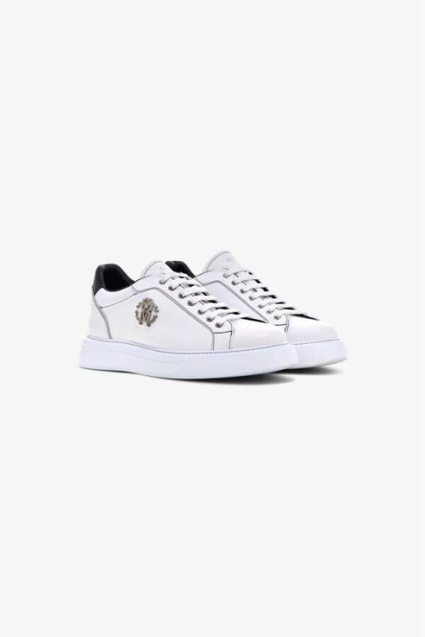 Roberto Cavalli Logo Leren Sneakers Klassieke Vetersluiting White Heren