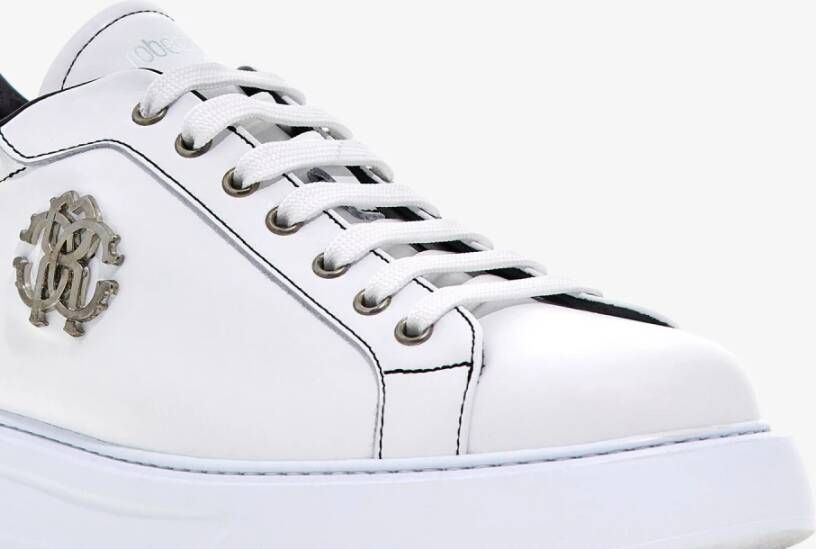 Roberto Cavalli Logo Leren Sneakers Klassieke Vetersluiting White Heren