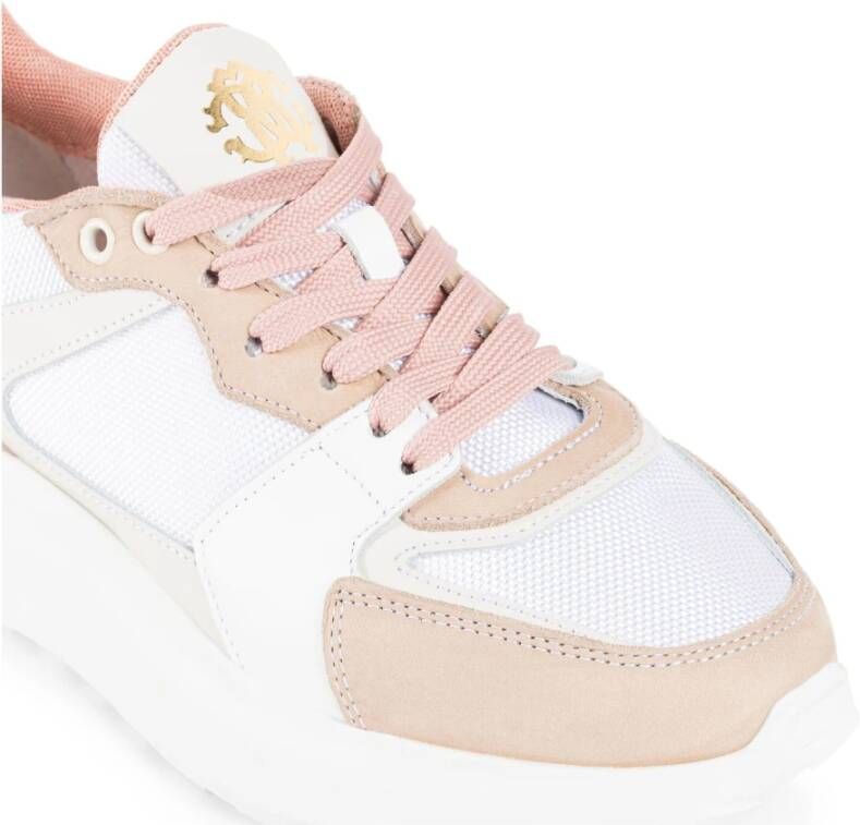 Roberto Cavalli Sneakers van suède en mesh met logodetails White Dames