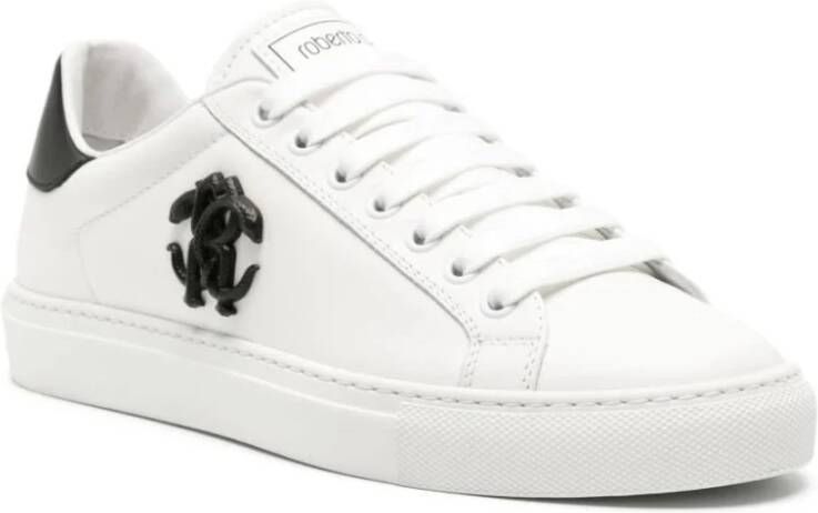 Roberto Cavalli Witte Leren Casual Trainers Sneakers White Dames