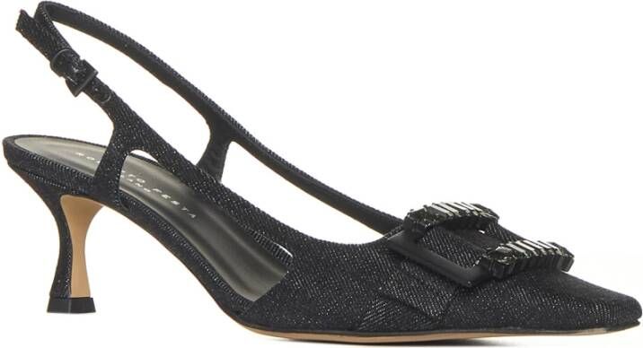 Roberto Cavalli Zwarte Denim Kristal Gesp Slingback Hakken Black Dames