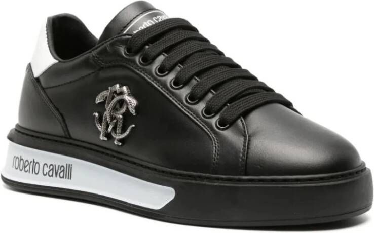 Roberto Cavalli Zwarte leren casual trainers Black Dames