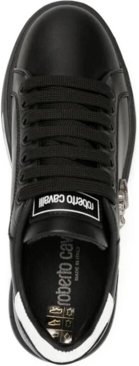 Roberto Cavalli Zwarte leren casual trainers Black Dames