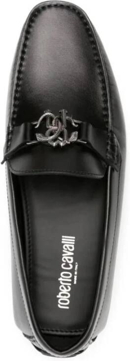 Roberto Cavalli Zwarte leren loafers casual plat Black Heren