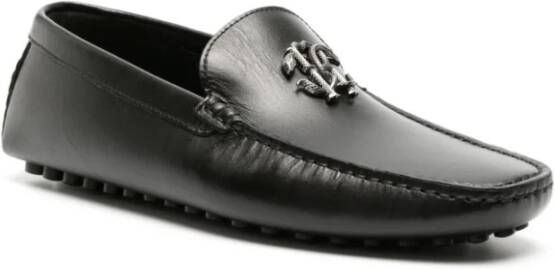 Roberto Cavalli Zwarte leren loafers casual platte Black Heren