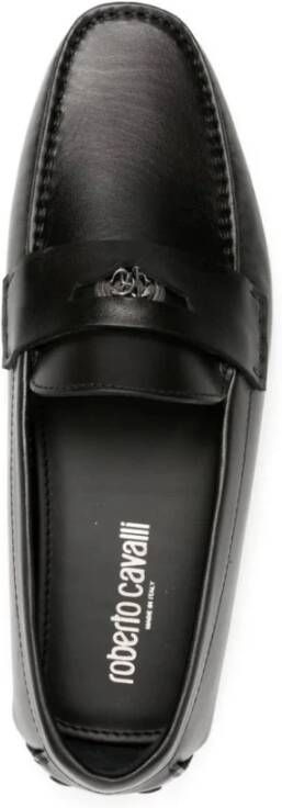 Roberto Cavalli Zwarte leren loafers casual platte Black Heren