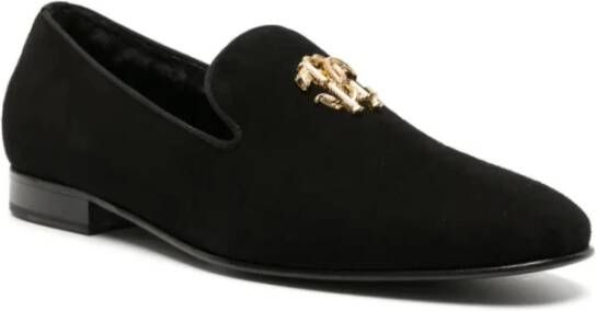 Roberto Cavalli Zwarte leren loafers casual platte schoenen Black Heren