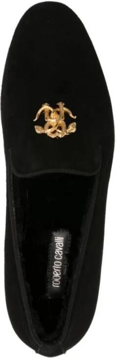 Roberto Cavalli Zwarte leren loafers casual platte schoenen Black Heren