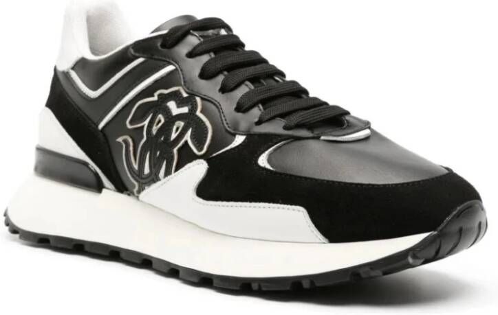 Roberto Cavalli Zwarte Suède Casual Sneakers Black Heren