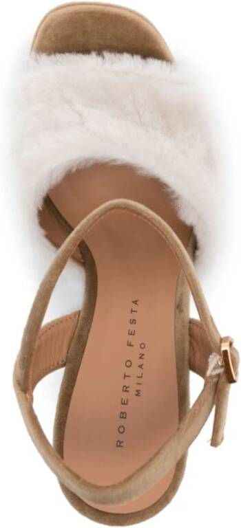 Roberto Festa Beige Sandalen met Gesp en Blokhak Beige Dames