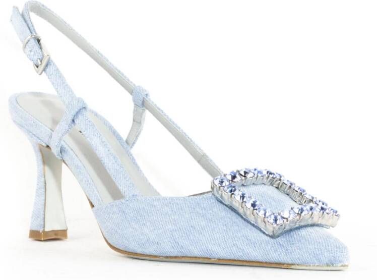 Roberto Festa Blauwe Denim Slingback Sandalen Kristal Detail Blue Dames