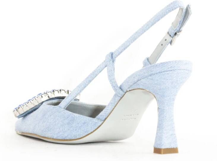 Roberto Festa Blauwe Denim Slingback Sandalen Kristal Detail Blue Dames