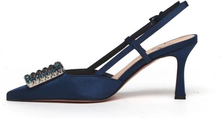 Roberto Festa Blauwe satijnen strass gesp slingback Blue Dames