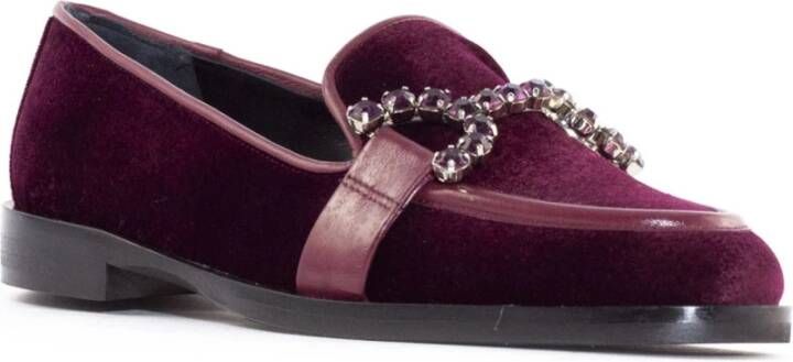 Roberto Festa Bordeaux Velvet Loafer met Gemstone Detail Red Dames