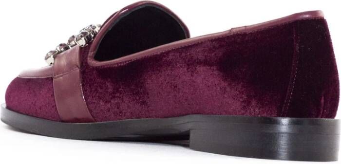 Roberto Festa Bordeaux Velvet Loafer met Gemstone Detail Red Dames