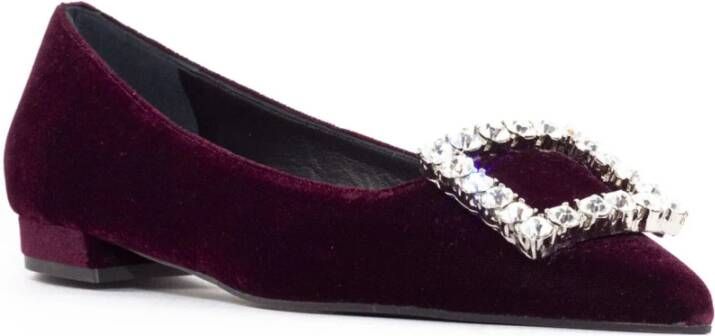 Roberto Festa Burgundy Velvet Ballerina Crystal Schoenen Red Dames