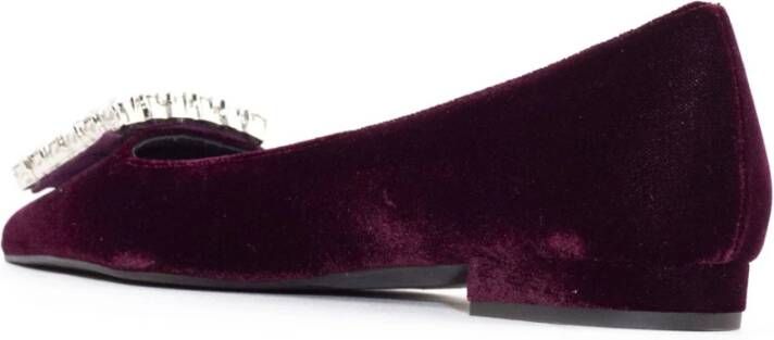 Roberto Festa Burgundy Velvet Ballerina Crystal Schoenen Red Dames