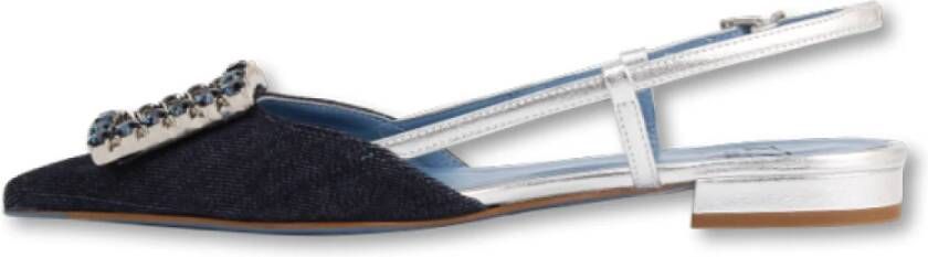 Roberto Festa Denim Slingback Pumps met Strass Gesp Blue Dames