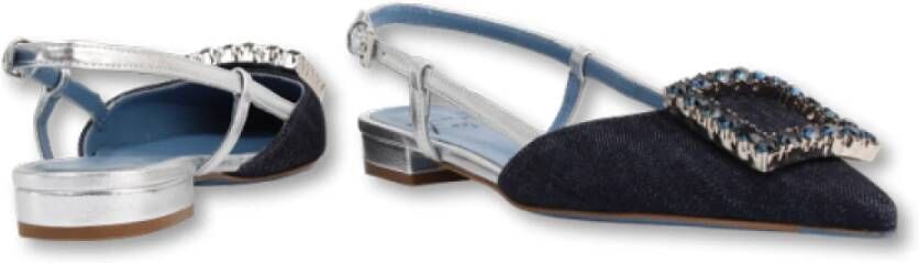 Roberto Festa Denim Slingback Pumps met Strass Gesp Blue Dames