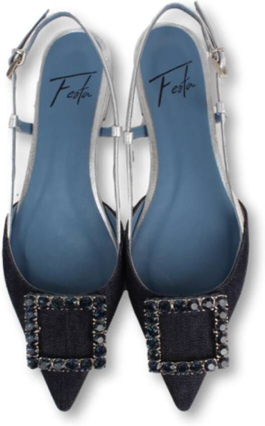 Roberto Festa Denim Slingback Pumps met Strass Gesp Blue Dames