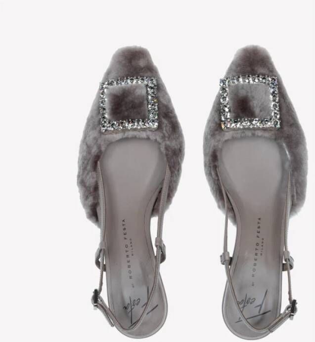 Roberto Festa Ecopelliccia Slingback Juweel Platte Schoenen Gray Dames