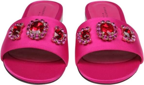 Roberto Festa Fuchsia Satijnen Slipper met Stenen Pink Dames