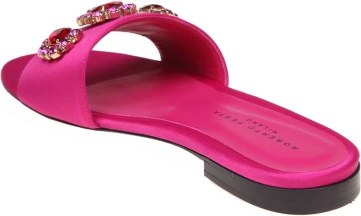 Roberto Festa Fuchsia Satijnen Slipper met Stenen Pink Dames