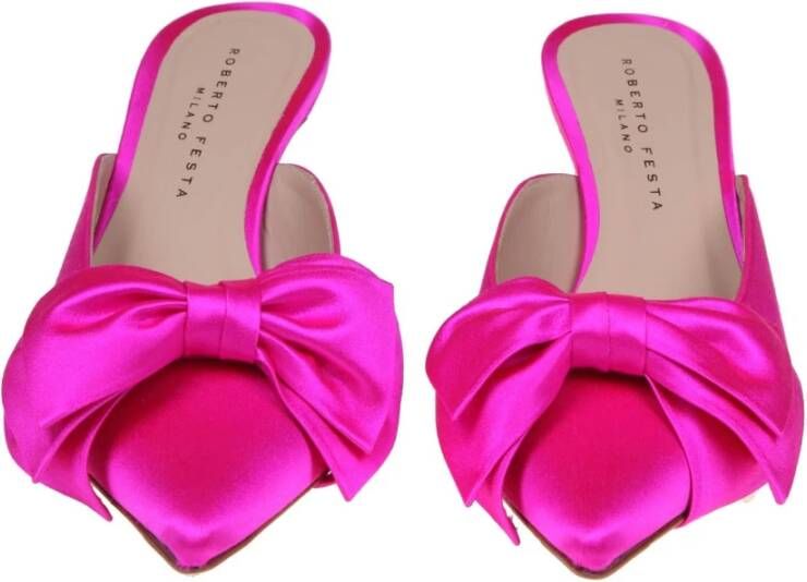 Roberto Festa Fuchsia Satijnen Strik Sandalen Puntig Model Pink Dames