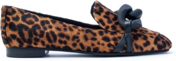 Roberto Festa Luipaardprint Ketting Loafers Brown Dames