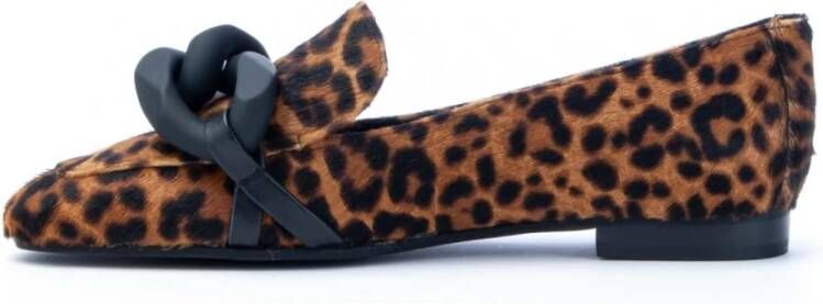 Roberto Festa Luipaardprint Ketting Loafers Brown Dames