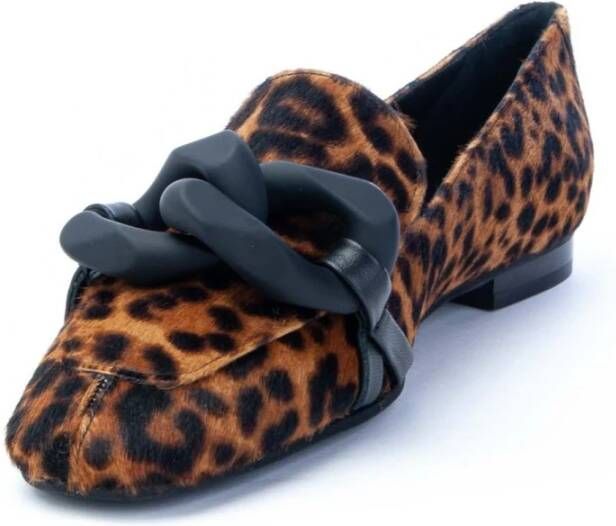 Roberto Festa Luipaardprint Ketting Loafers Brown Dames