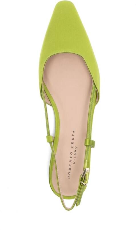 Roberto Festa Satin Slingback Platte Schoenen Green Dames