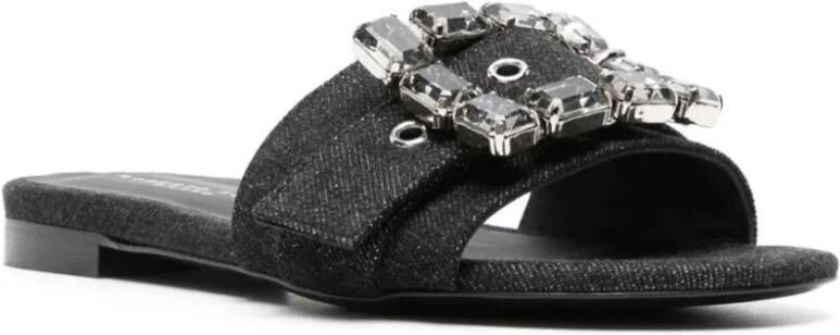 Roberto Festa Zwarte Denim Kristal Slide Sandalen Black Dames