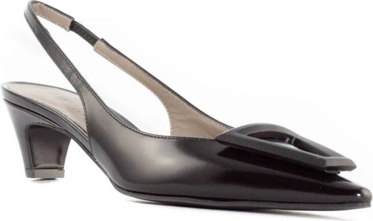 Roberto Festa Zwarte leren slingback hakken met detail Black Dames