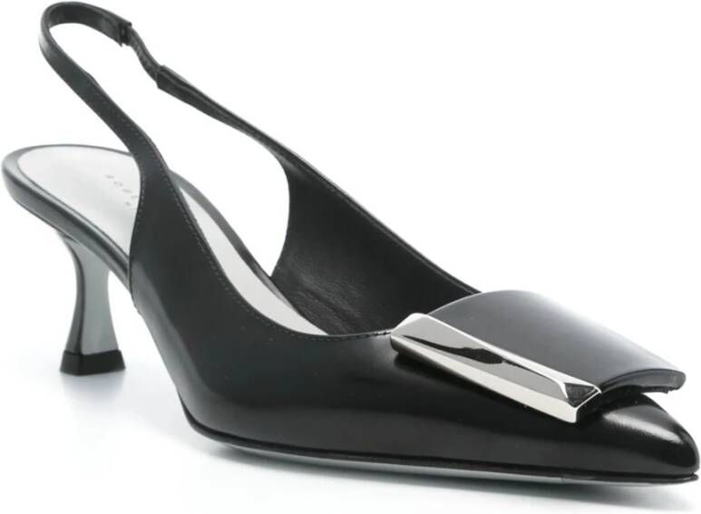 Roberto Festa Zwarte leren slingback sandalen met applicatie Black Dames