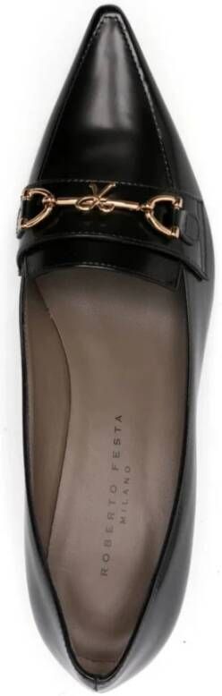 Roberto Festa Zwarte Leren Strik Detail Lage Hak Pumps Black Dames