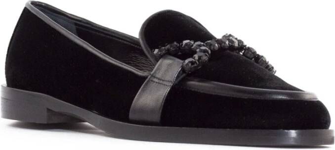 Roberto Festa Zwarte Velvet Edelsteen Loafer Schoenen Black Dames