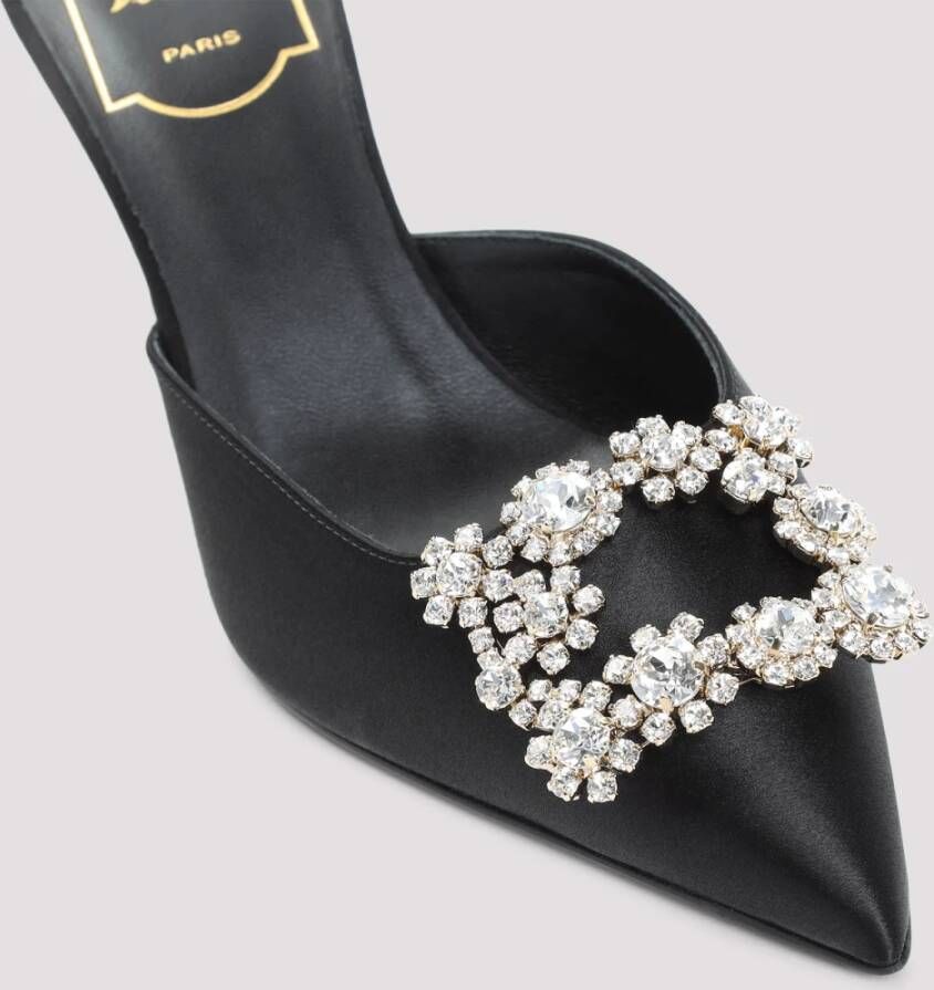 Roger Vivier Bloem Strass Muilezel Elegante Schoen Black Dames