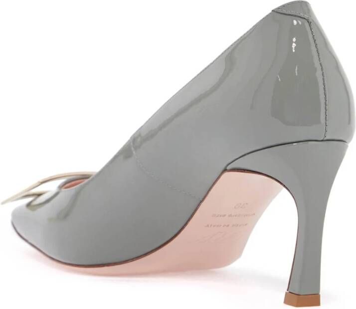 Roger Vivier Grijze pumps van kalfsleer met gouden gesp Gray Dames