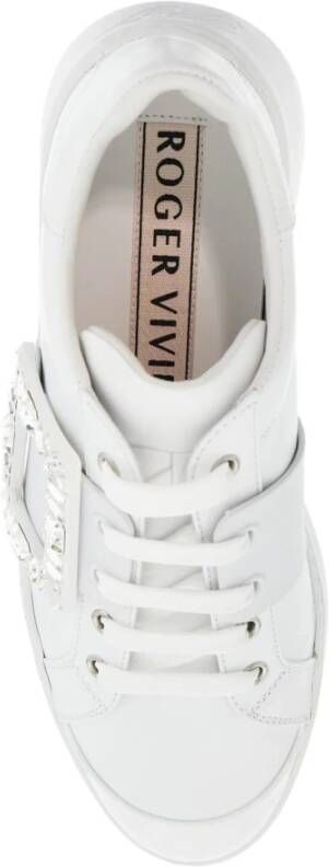 Roger Vivier Witte Leren Rhinestone Skate Sneakers White Dames