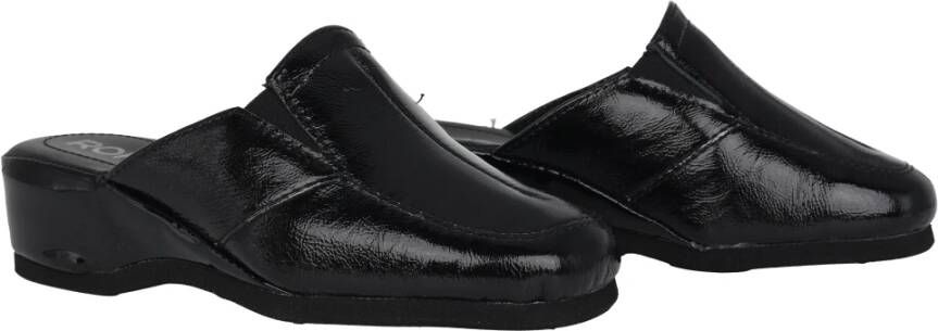 Rohde Zwarte leren binnenslipper Black Dames