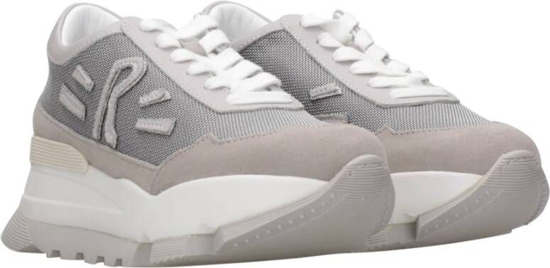 Rucoline Witte Grijze Sneakers Mesh Suède Platform White Dames