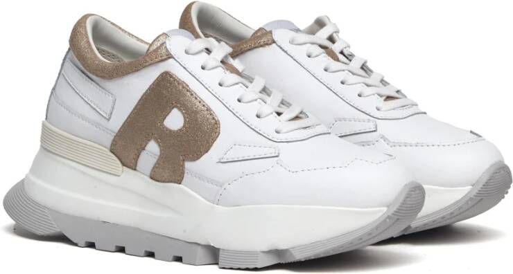 Rucoline Witte leren sneakers met gouden inzetstukken White Dames