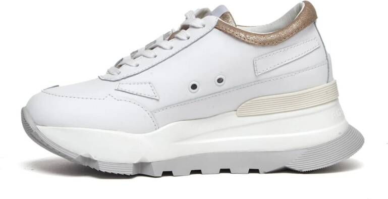 Rucoline Witte leren sneakers met gouden inzetstukken White Dames