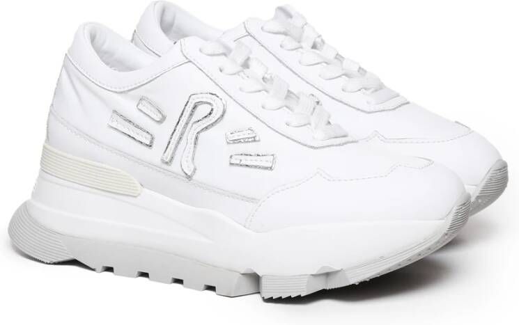 Rucoline Witte stoffen sneakers met leren inzetstukken White Dames